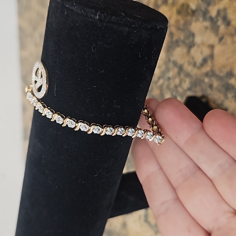 Rhodium plated sterling silver bracelet with faceted silver and initial K - Picture 3 of 5